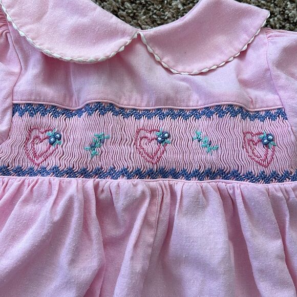 Vintage Allison Ann Baby Girl Embroidered Pink Hear Shortsleeve Romper 18M - Picture 4 of 11